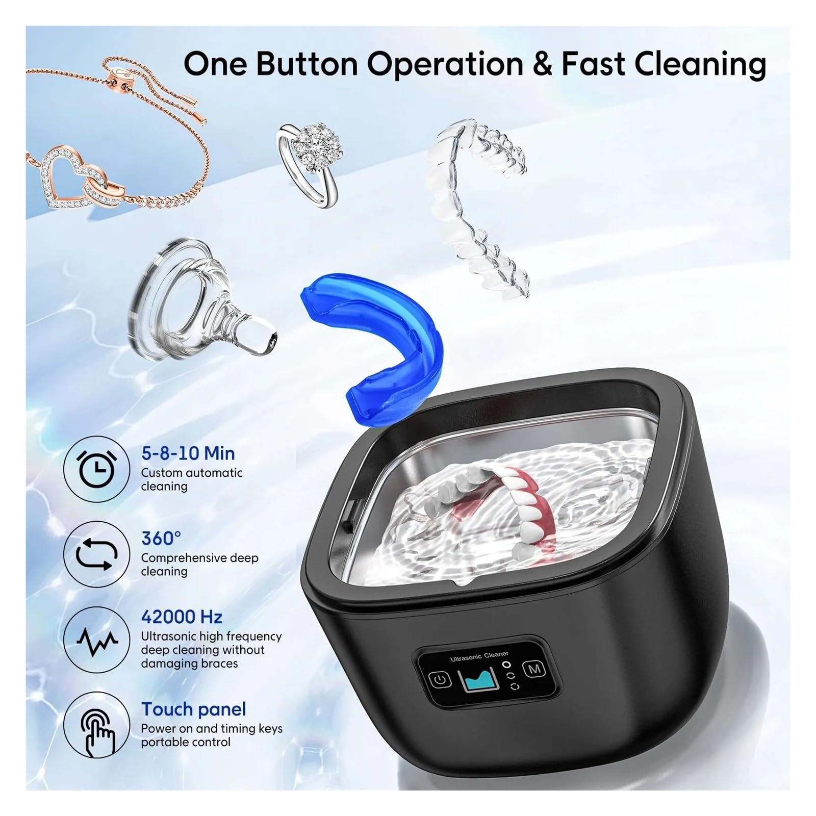 Ultrasonic Cleaning Machine Multi-function 42000h High Frequency Denture Cleaning Watch Jewelry Glasses Automatic Cleaner(White)