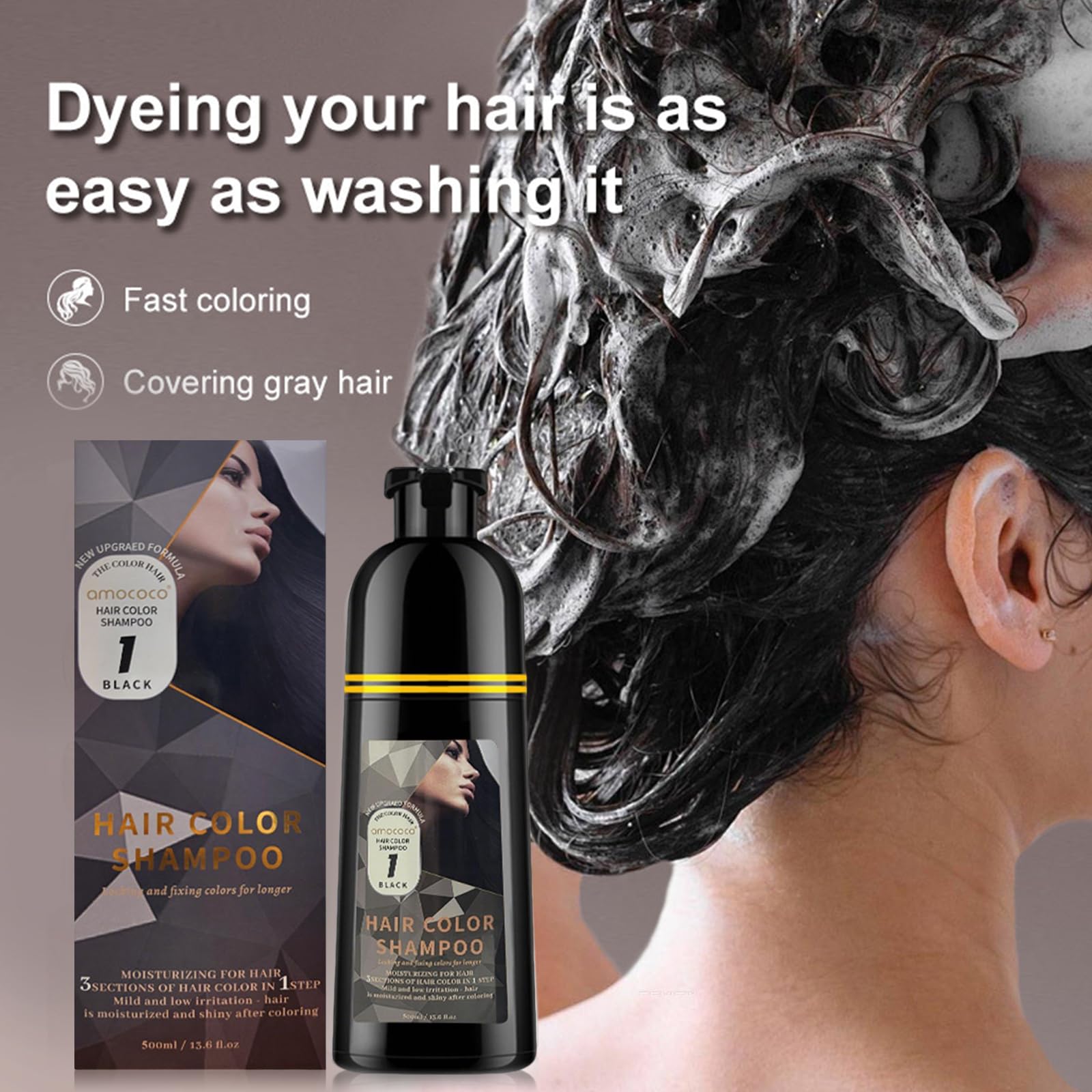 Hair Dye Shampoo 3 in 1 Gray Hair Coverage One-Step Wash-In Hair Dye Shampoos for Color Treated Hair Semi Permanent Hair Color Shampoo for Women & Men 13.6 fl. oz Black product thumbnail 3