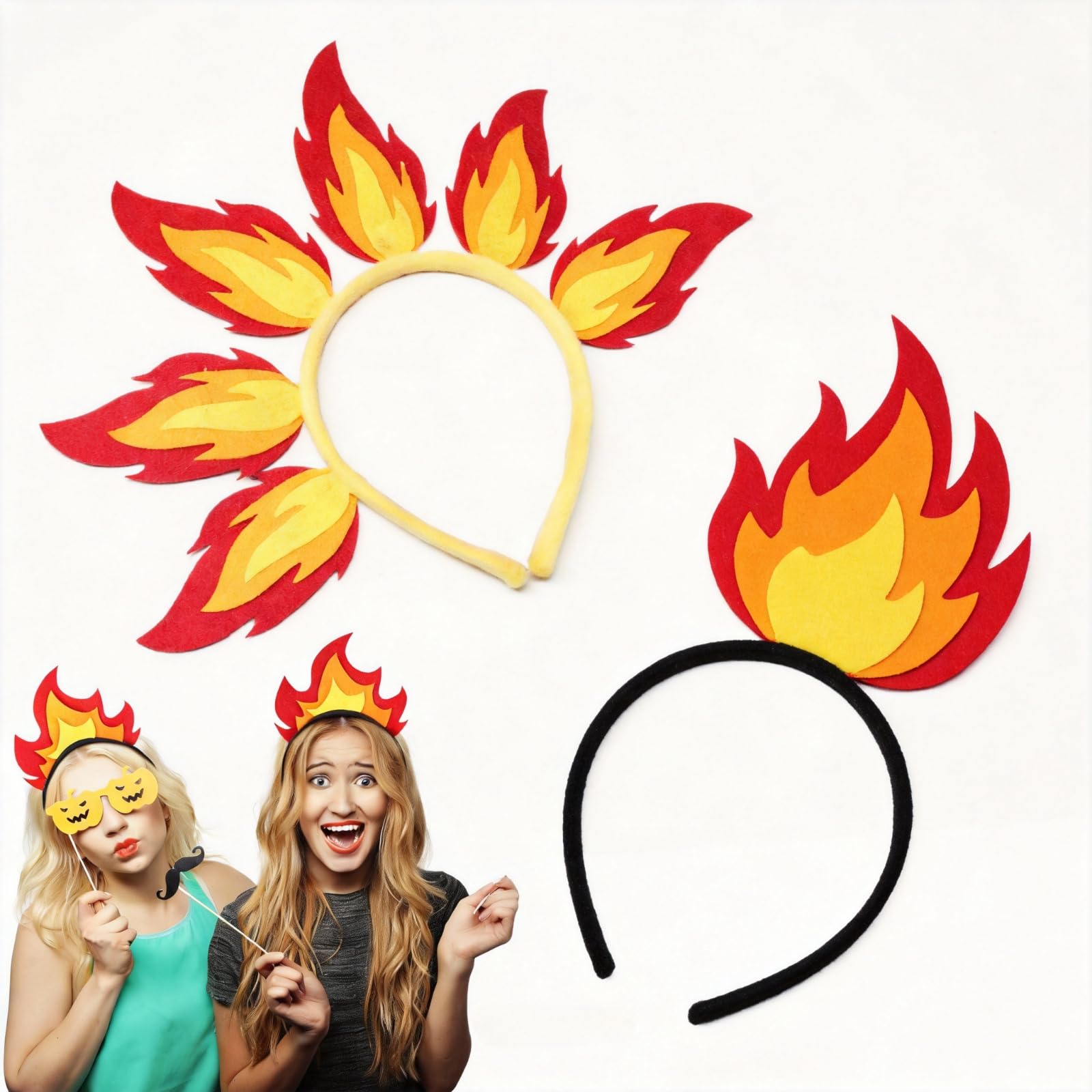 WANGHONGGOGO 2-piece Red Flame Headband, fun flame hair accessory, suitable for adults flame-effect clothing accessory
