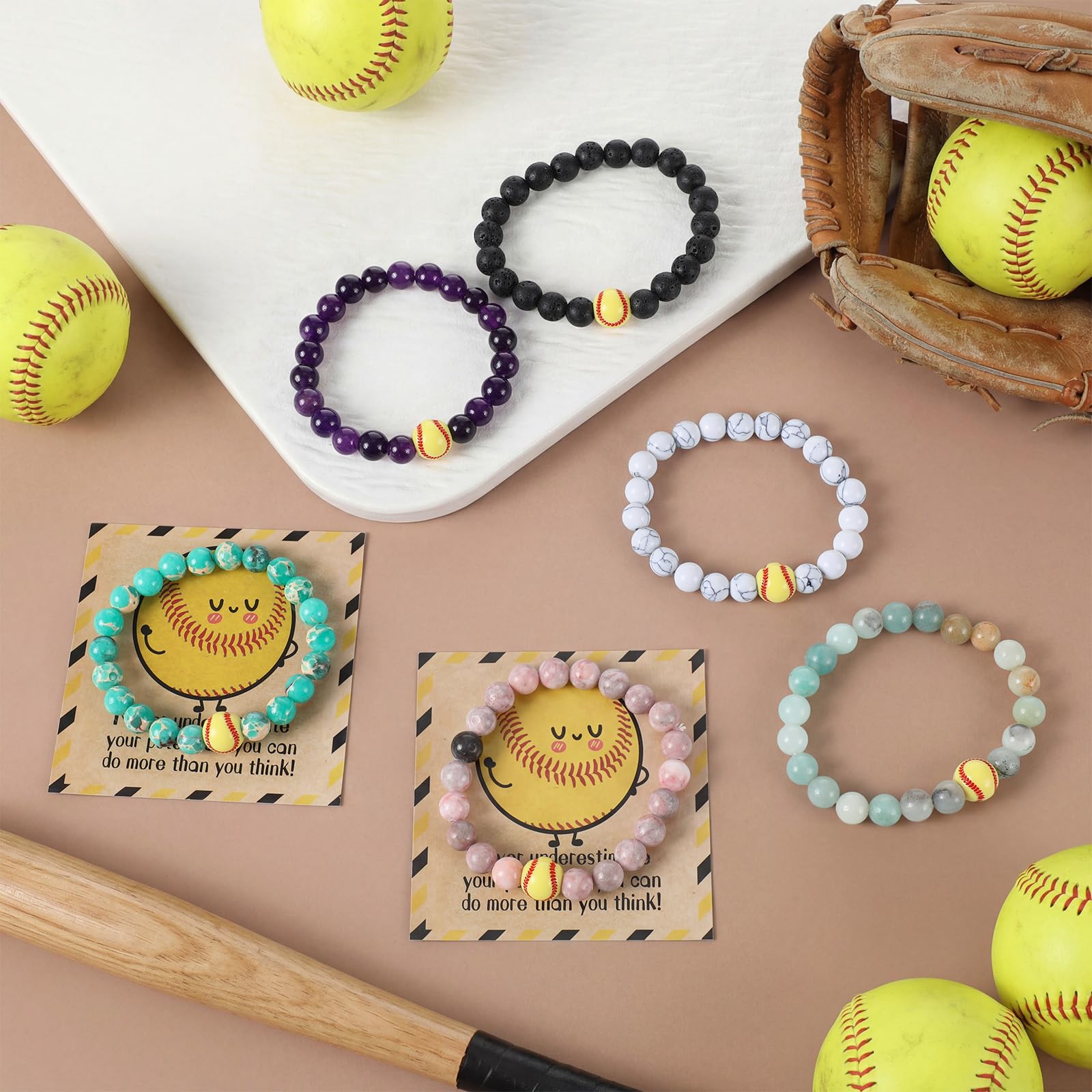 Tondiamo Basketball Softball Positive Team Gifts Bulk Lava Stone Bracelet Inspirational Card Senior Night Sport Graduation Party Favors End of Season Gifts for Player Sport Lover