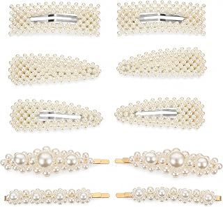 10pcs Pearl Hair Clips for Women- Cute Pearl Hair Barrettes Large Snap Pins | 5 Style Pearl Barrettes for Women for Daily Wear, Parties and Weddings, Elegant Design