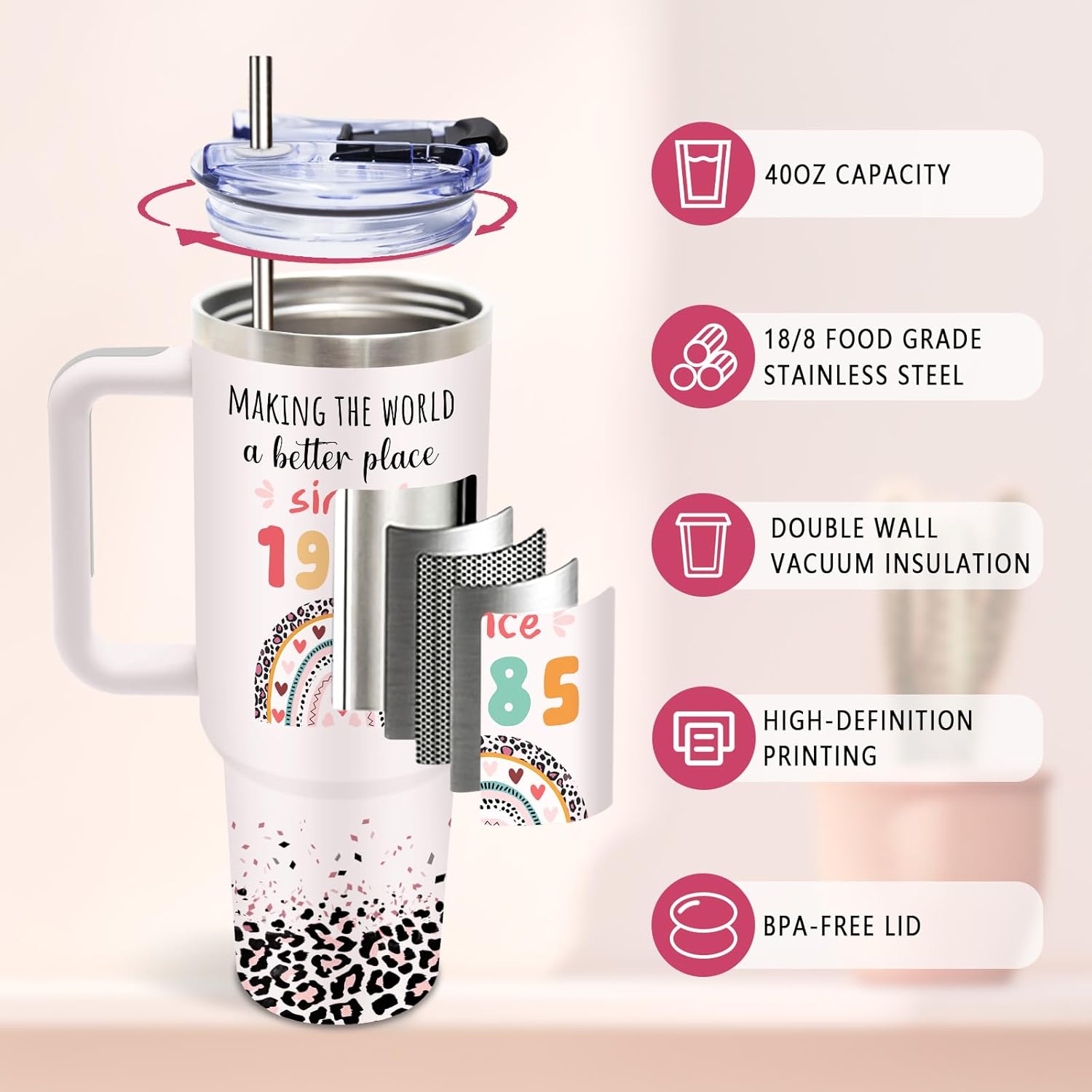DUUV 40th Birthday Gifts for Women, 40th Birthday Decorations for Women Mom Sister Friends Wife, 1985 Birthday Gifts for Turing 40, 40 Year Old Woman Birthday Tumbler 40 Oz for Christmas, 1PCS - Image 4