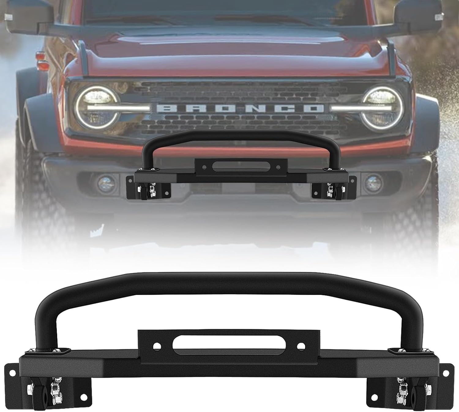 Bronco Front Bumper with Winch Plate Front Bumper with Bull Bar&Winch Mount Off-Road Brush Guard Winch Mounting Plate Compatible with 2021-2023 Ford Bronco (ONLY for Steel Modular Front Bumper)
