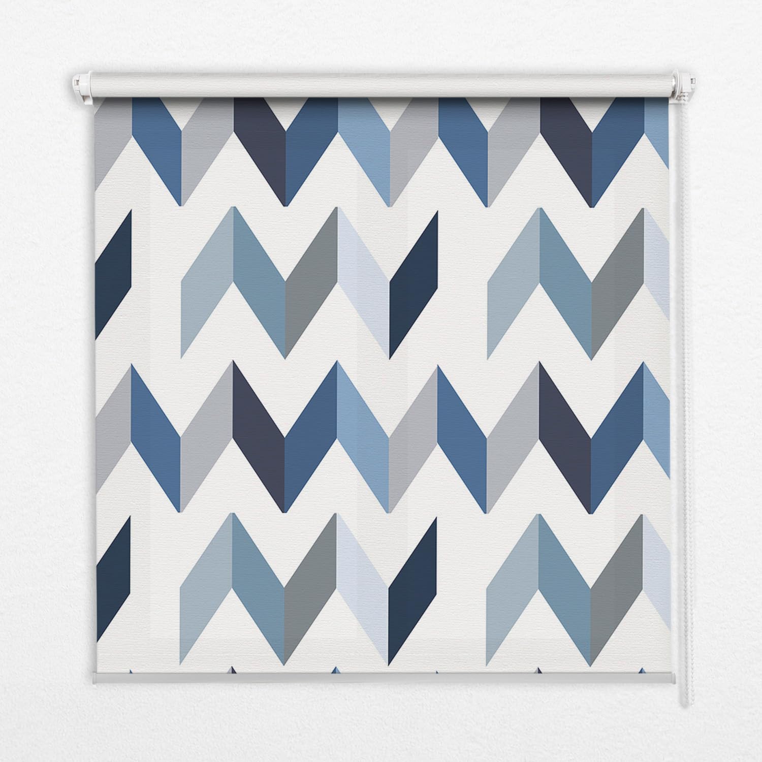 Store enrouleur perméable Tulup 50x50cm motif chevron bleu avec fixation facile sans trou
