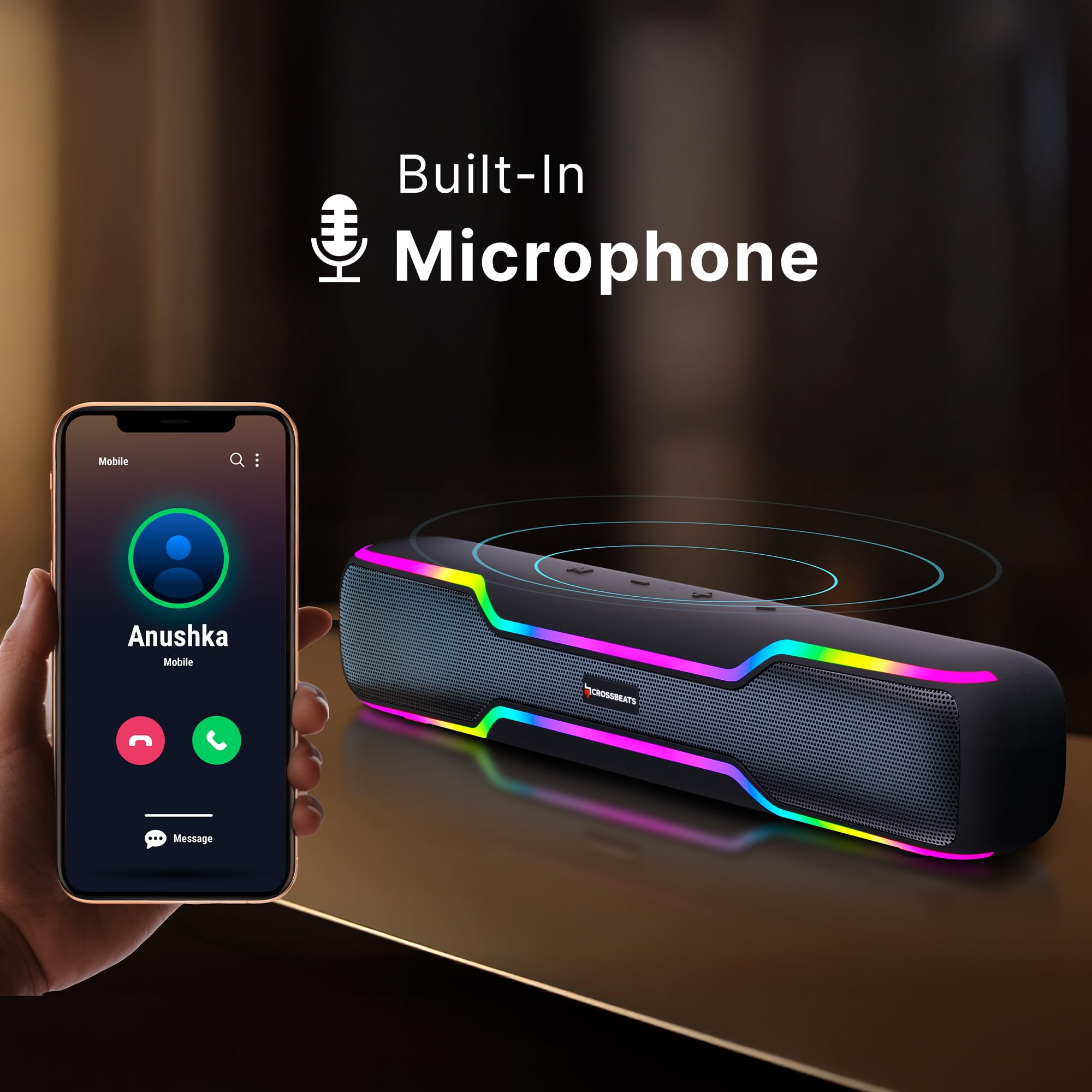 CrossBeats Blaze B50 (2026) Bluetooth 50W Soundbar Gaming RGB Light, AUX, BT, SD Card, USB &FM, 8 Hrs Playtime Fast Charge Sound bar smart tv with Built-in mic, Speaker for Mobile, PC, Laptop - Black — Amazon image 9