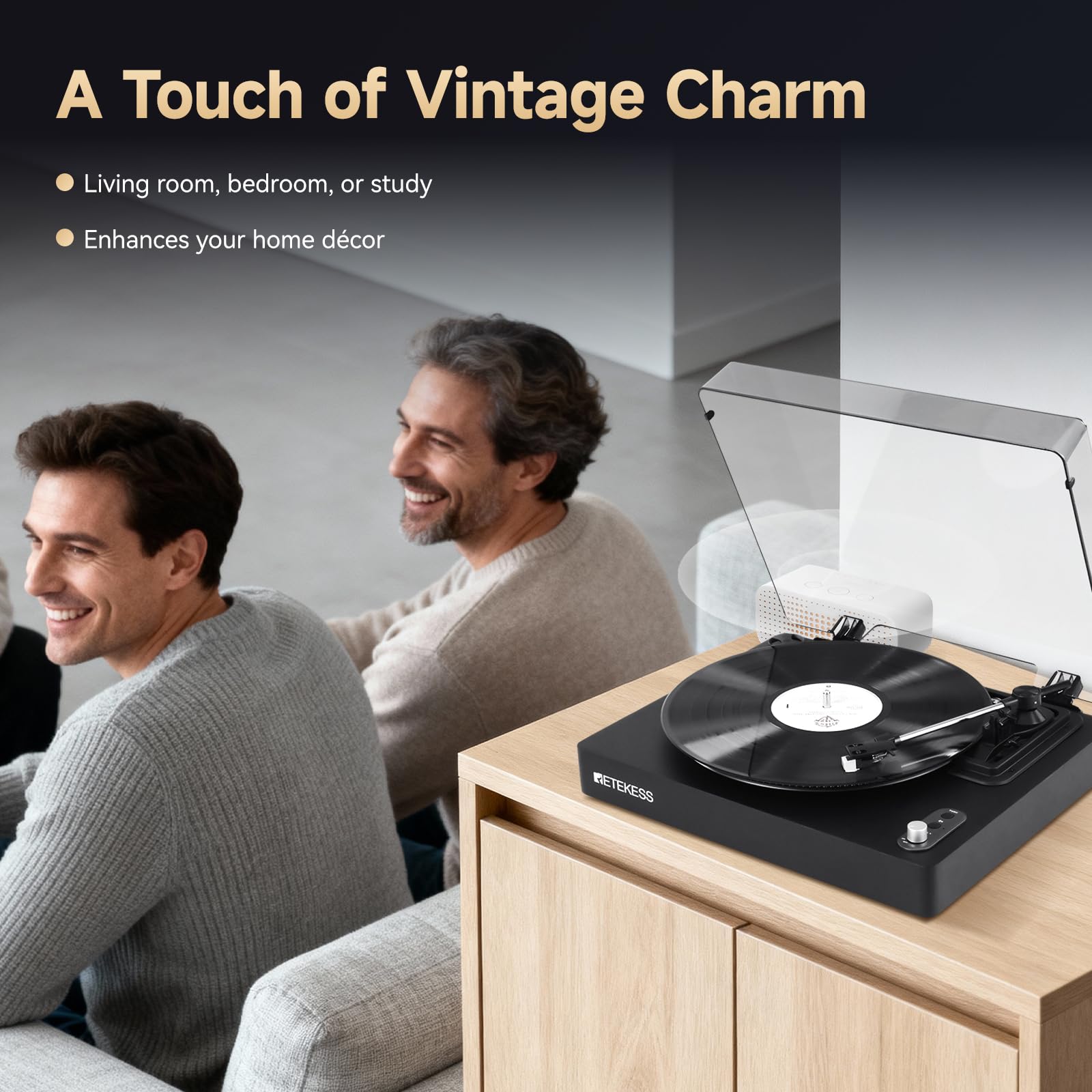 Retekess TR643 Giradischi Vinili, Lettore Vinile, Testina Magnetica AT-3600L, 33/45/78 giri/min, Riproduzione Wireless, Arresto Automatico, Jack per cuffie, Adatto per gli Amanti della Musica