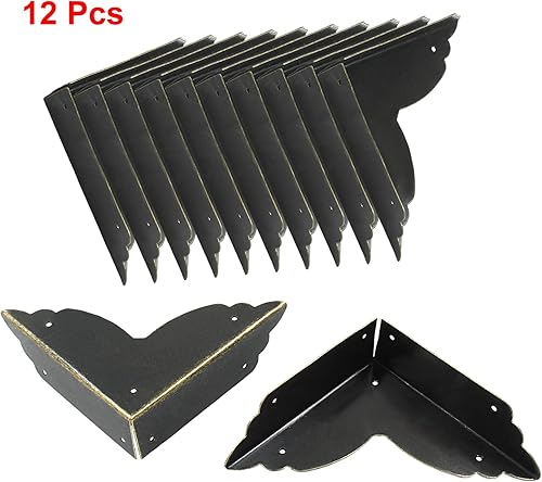 Miniatura 2 de 12 protectores de esquina de metal negro, protectores de esquina de caja de 2.76 x 2.76 pulgadas, protectores decorativos de esquina de metal,