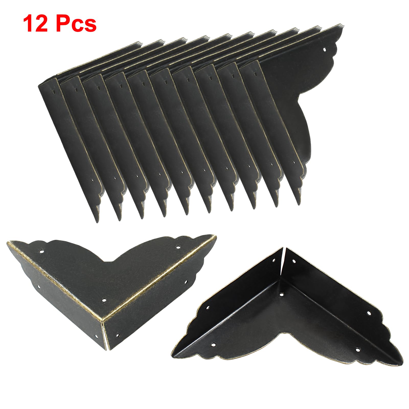 Zorveiio 12Pcs Black Metal Corner Protector,2.76''x2.76'' Box Corner Protectors,Decorative Metal Corner Guards,Antique Edge Cover with Mounting Screws