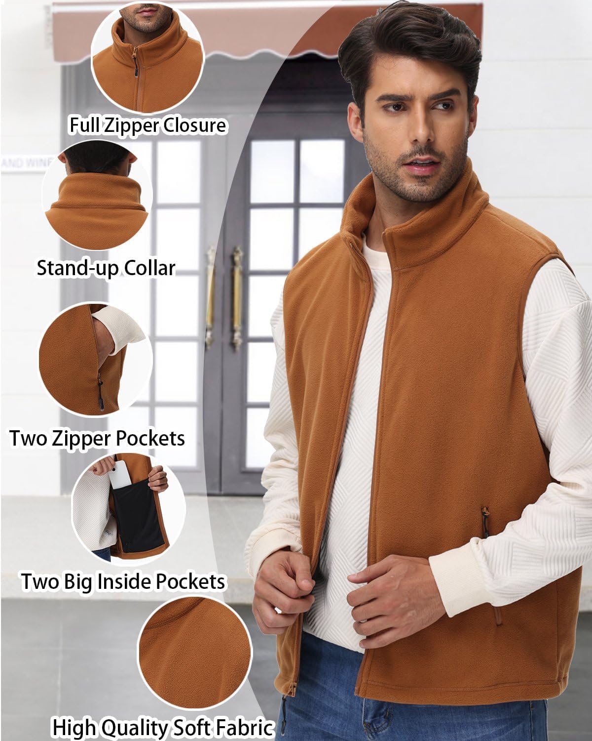 JIHUILAI Mens Polar Fleece Lightweight Vest With Zipper Pockets Warm Men's Zip Up Vests Outerwear Winter Sleeveless Jacket - Image 6
