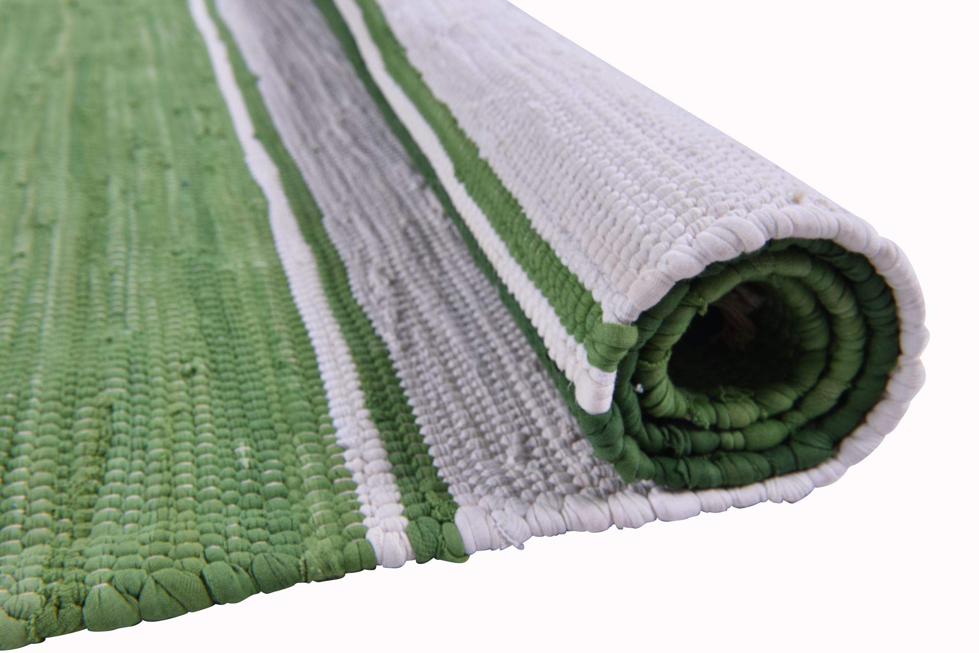 Dhurry | Fleckerl | Flachgewebe-Teppich aus 100% Baumwolle; handgewebt, waschbar, beidseitig verwendbar |160 x 230 cm; Farbe: Grün Multi | Happy Design