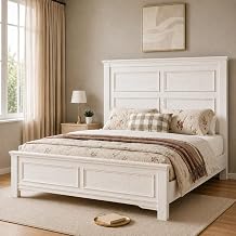 Decoholic Farmhouse Wooden King Size Bed Frame with 64.2" Tall Headboard