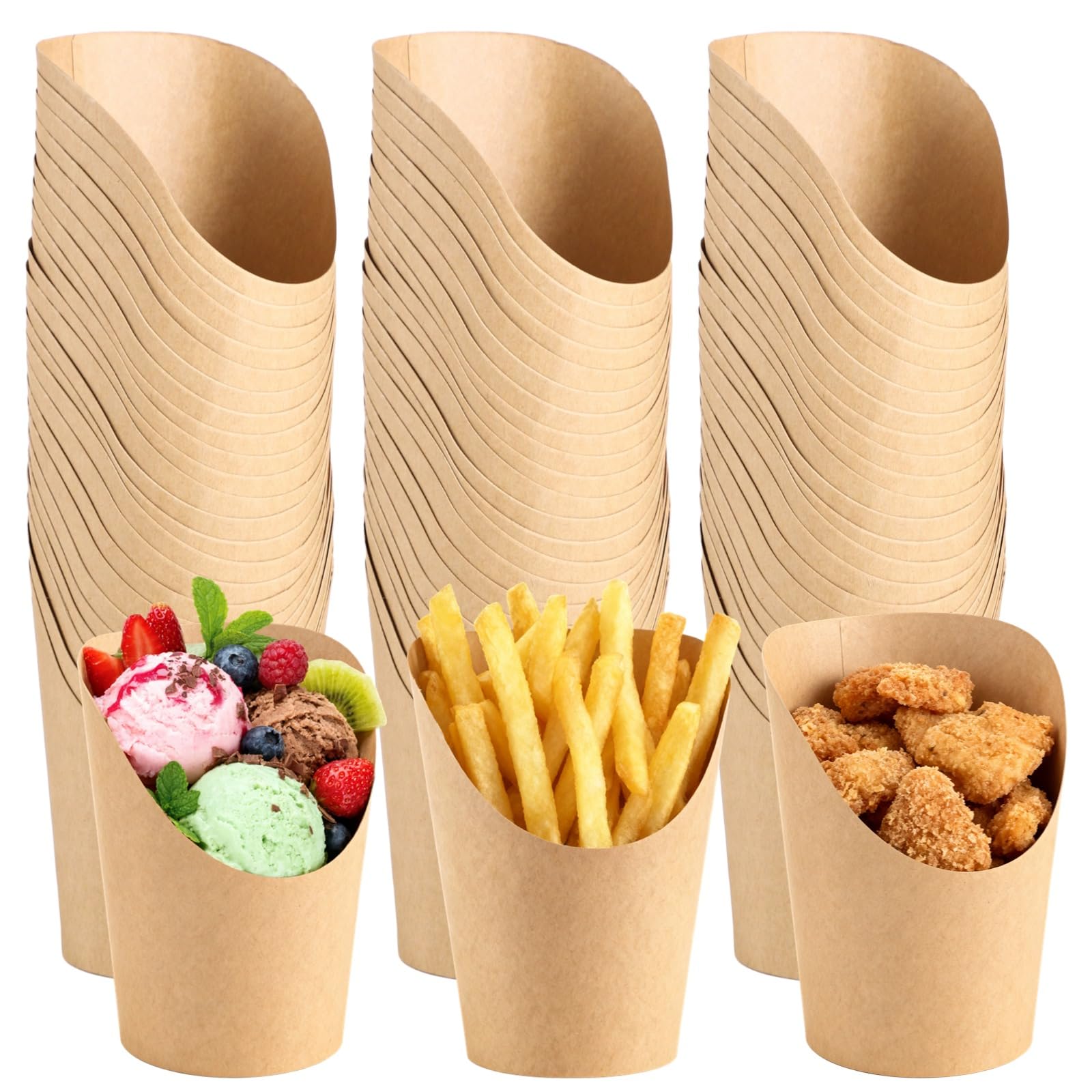 OMISTAR 400 PCS French Fries Holder, Disposable Kraft Paper Cups, 14 oz Brown Take Out Charcuterie Snack Containers, Popcorn Waffle Ice Cream Cups for Wedding Birthday Party Catering