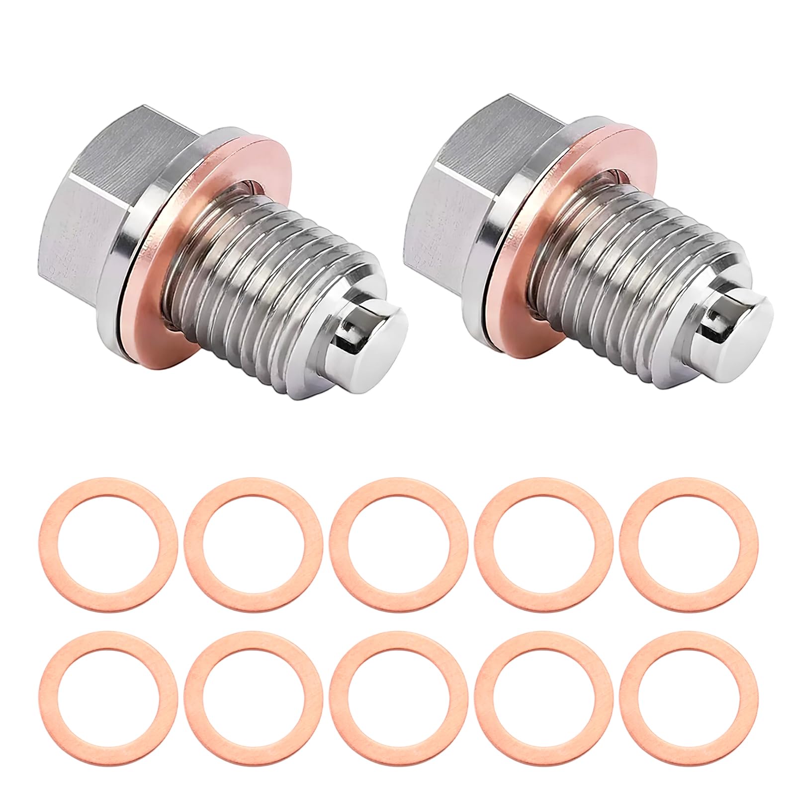 2 Stück Magnetische Ölablassschraube M14x1,5 mit 10 Dichtungen, Edelstahl Verschlussschraube Ölwanne zur Motorsicherung, Ablassschraube Öl mit Magnetfunktion, Passend für die meisten Automodelle