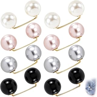 Pearl Brooches for Women, Faux Pearl Shawl Pins Sweater Clip, Decorative Safety Pins Pant Hem Clips Length Adjuster