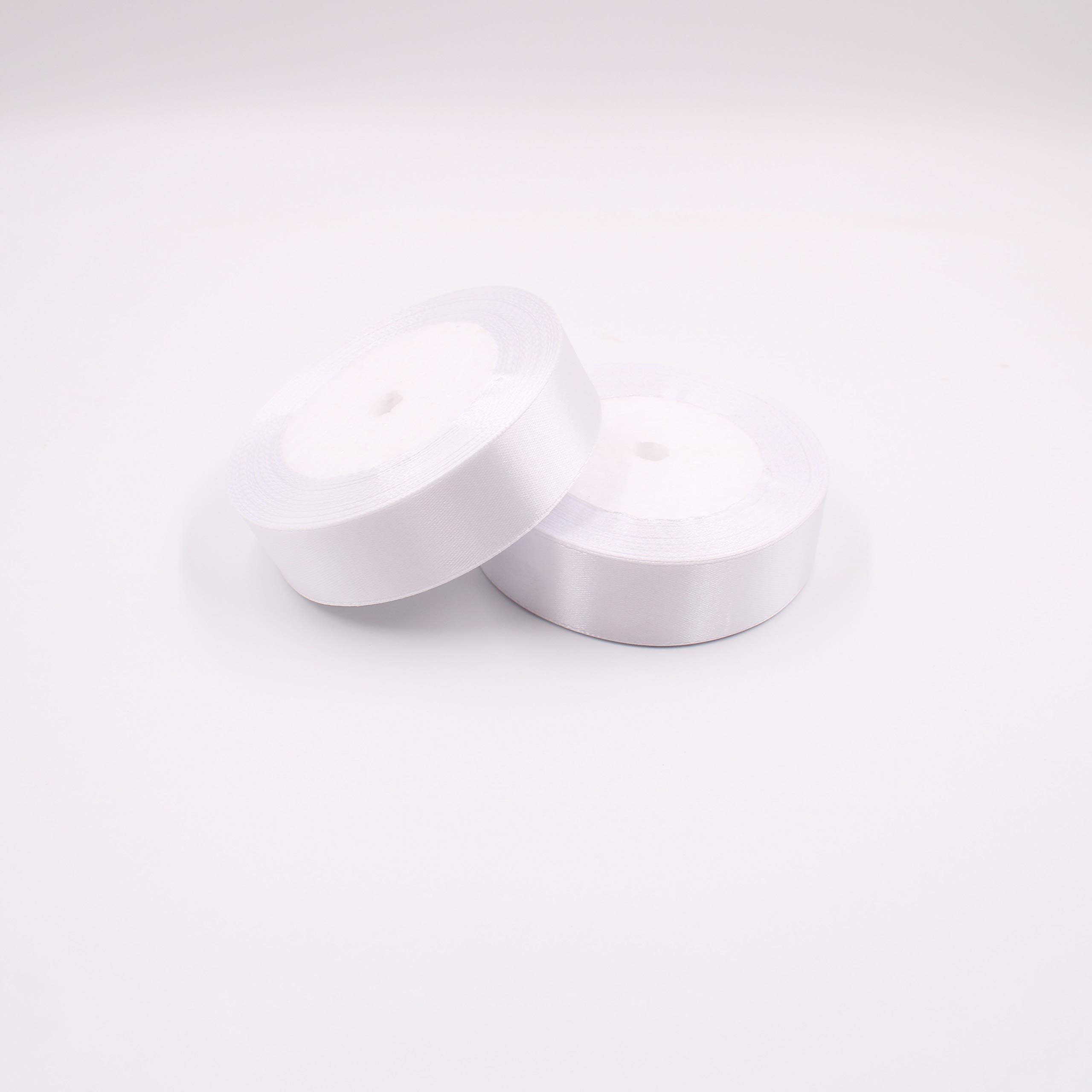 Hoyoo 1 Inch Satin Ribbon Solid Color Polyester Ribbons 50 Yards 2 Rolls/Pack (White, 1 Inch)