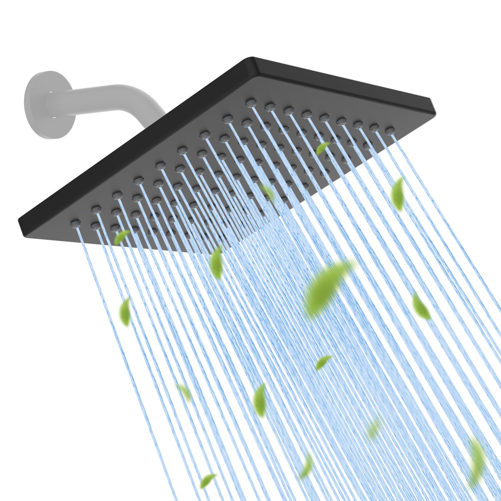 Hibbent Thickness Metal Rain Shower Head, 6'' High Pressure Rainfall Shower Head, Square Bathroom Waterfall Shower Heads, High Flow Fixed Showerheads with Adjustable Brass Ball Joint, Matte Black