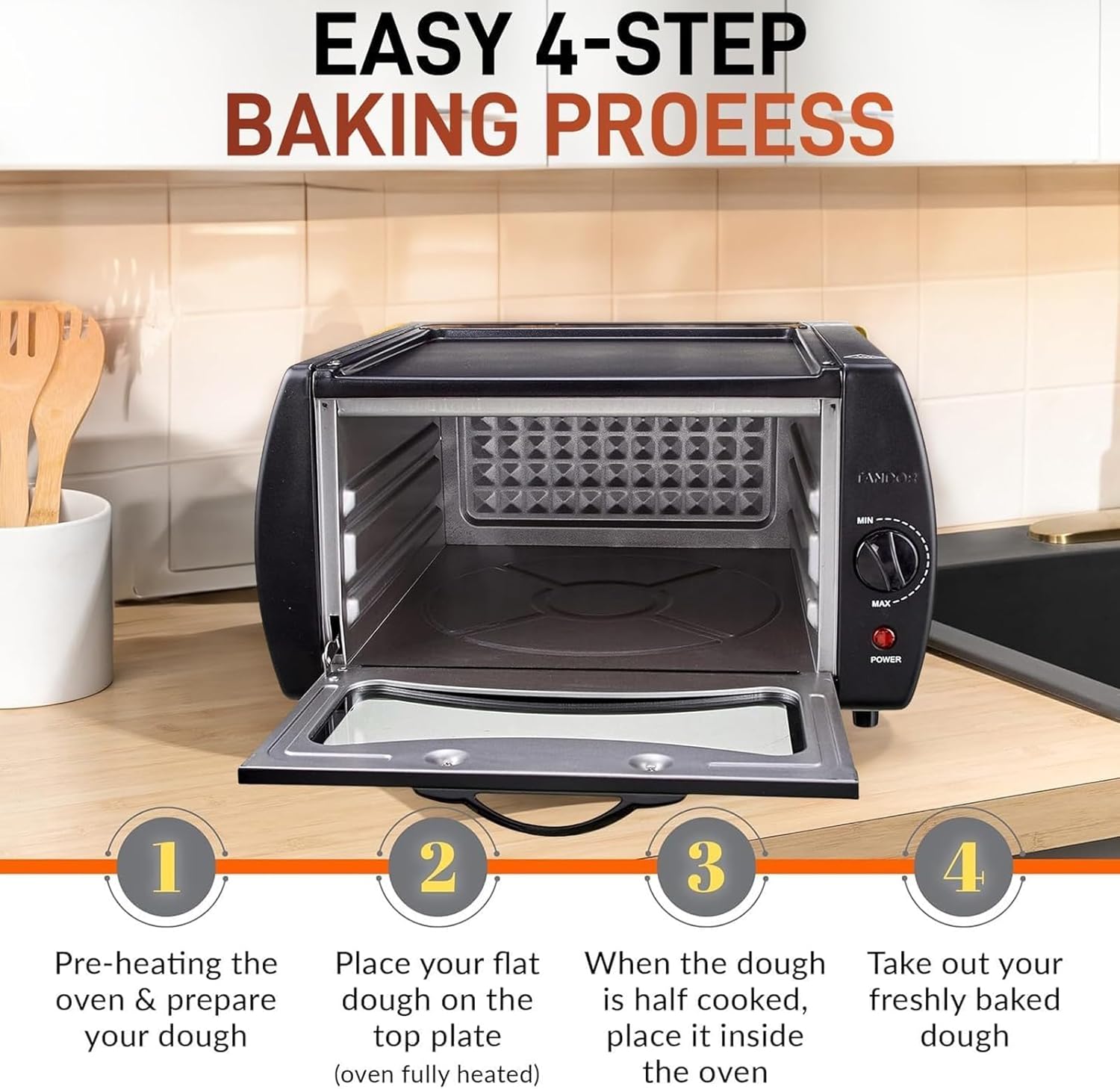 Electric Countertop Oven & Pizza Maker – Adjustable Temperature for Chapati, Roti, Naan, Lahmacun, Manakish, Includes Accessories