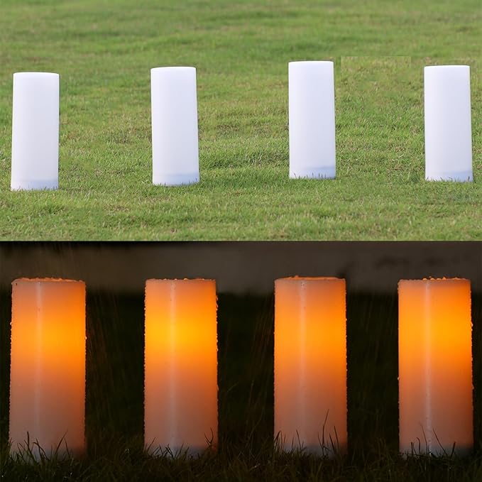 OWLBAY 4"x10" Single Outdoor Solar LED Candle Light with Dusk to Dawn Sensor, Waterproof Rechargeable Flickering LED Pillar Candles, Reusable Flameless Candles, White Shade, Battery Replaceable photo 3