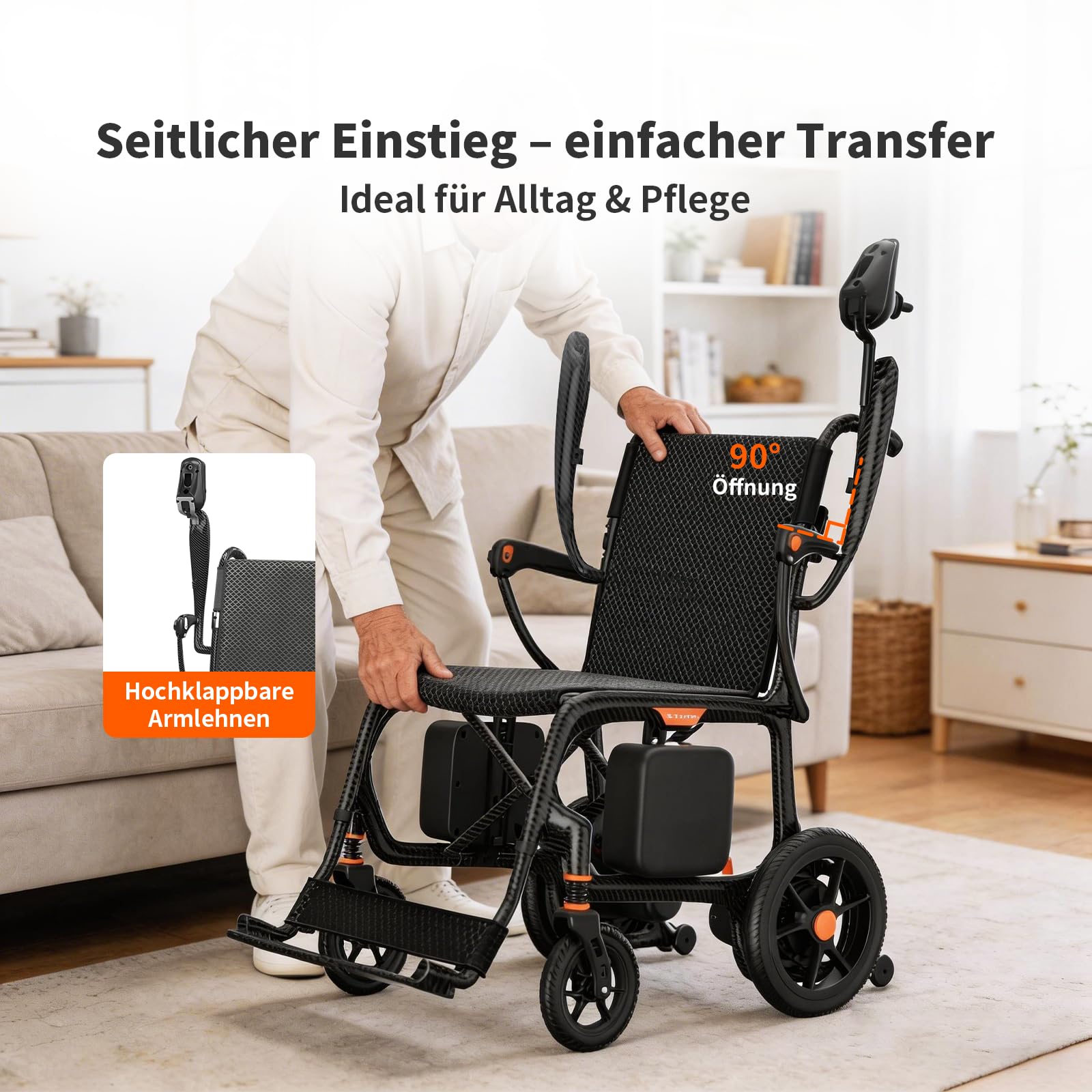 209 Carbon Elektrorollstuhl Ultraleicht, 45 km Reichweite Elektrischer Rollstuhl, Carbon-Rahmen Klappbar Elektrische Rollstühle, Leichtester E-Rollstuhl mit 130kg Tragkraft