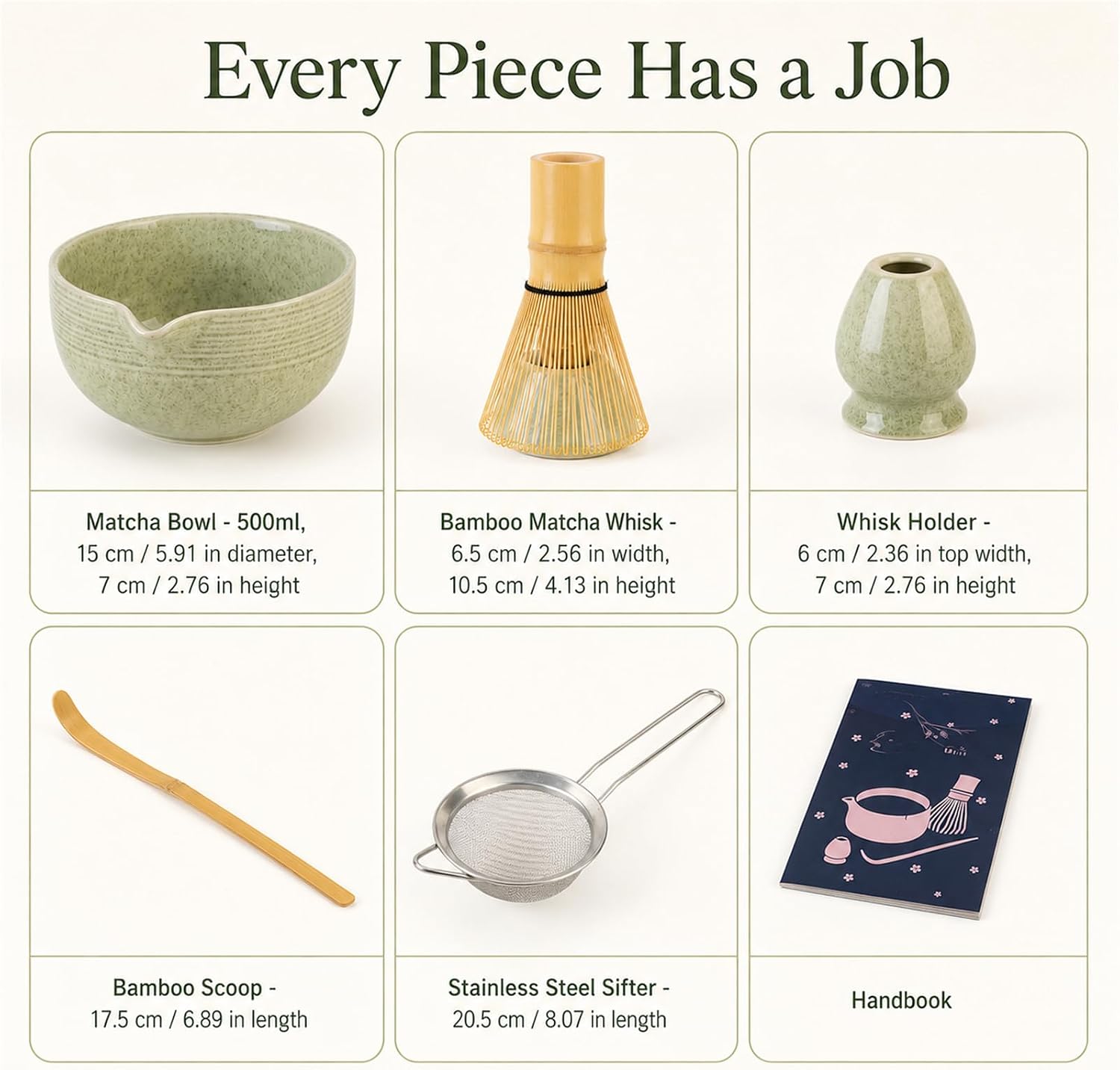 Matcha Whisk Set, Complete Matcha Kit with 500ml Ceramic Spout Bowl, Bamboo Whisk, Holder, Scoop, Sifter and Handbook, Gift-Ready Matcha Tea Set
