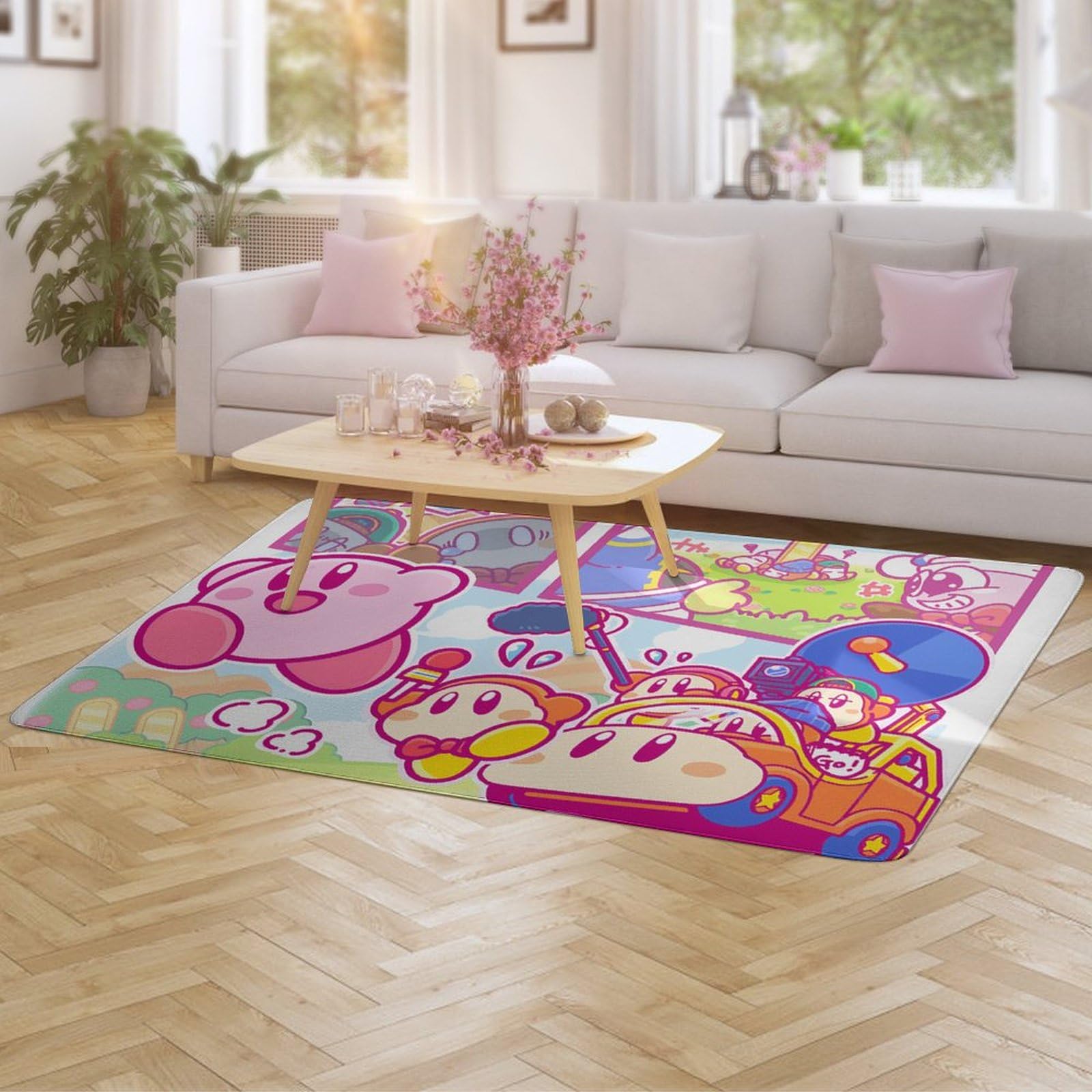 Amazon｜星のカービィ カーペット 滑り止めマット 洗えるラグマット
