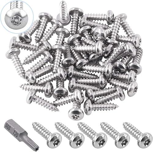 Miniatura 8 de Glarks Juego de 51 tornillos de acero inoxidable para chapa de seguridad Torx de cabeza de botón #8 x 58 pulgadas con broca T20 (50 piezas #8 x 58