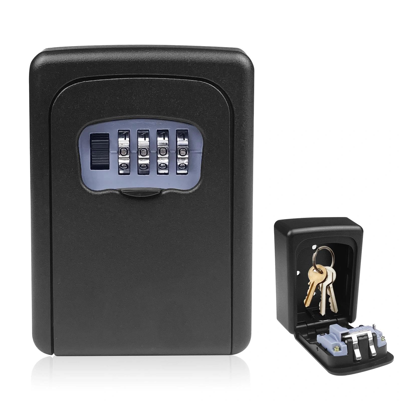 Comzantor cassetta di sicurezza con codice a 4 cifre, cassetta portachiavi impermeabile e antiruggine, cassaforte per chiavi con combinazione parete per casa, garage, scuola, ufficio, palestra (nero)