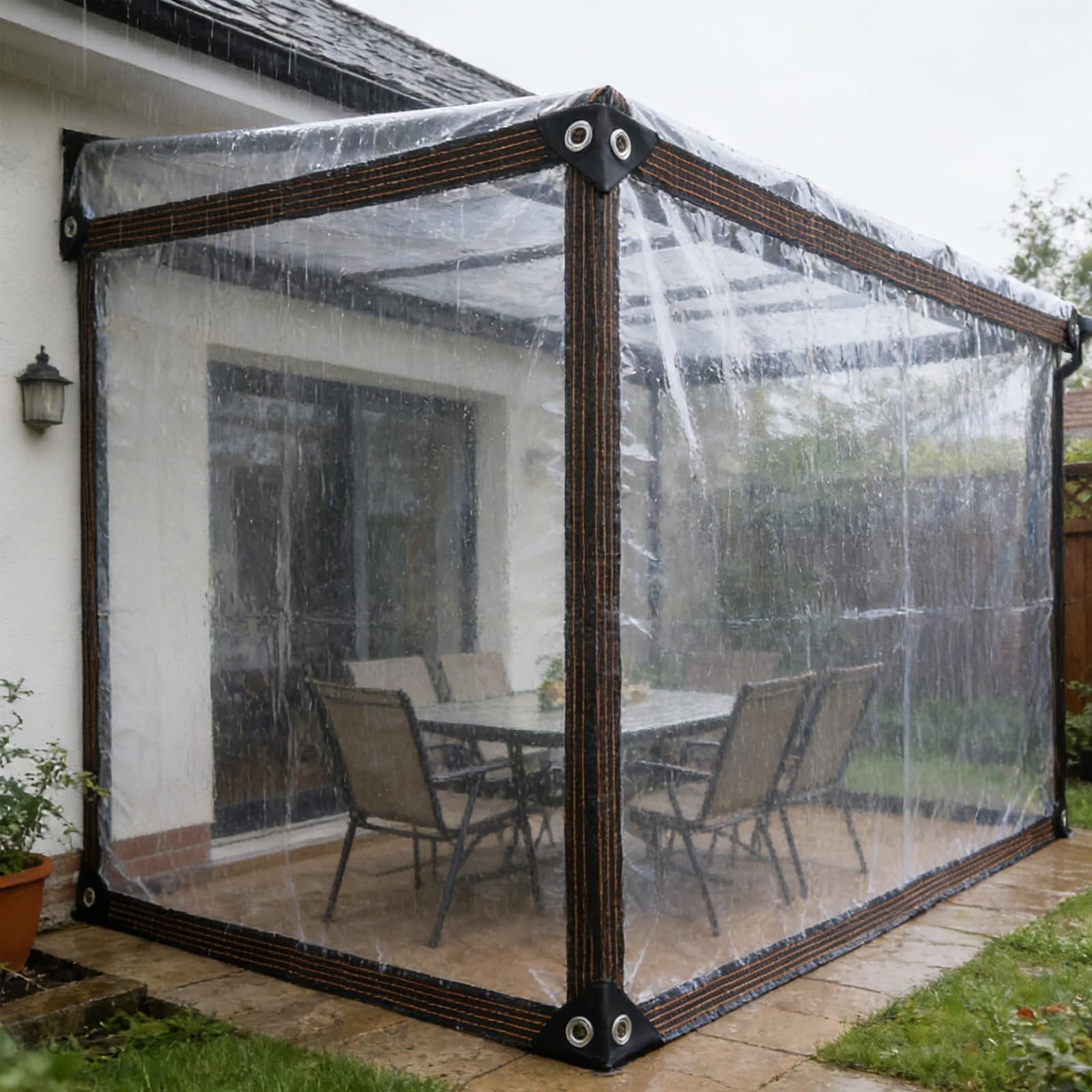 Lona con ojales de 1x3.8 m y toldo reforzado transparente de 100g para cubrir y proteger
