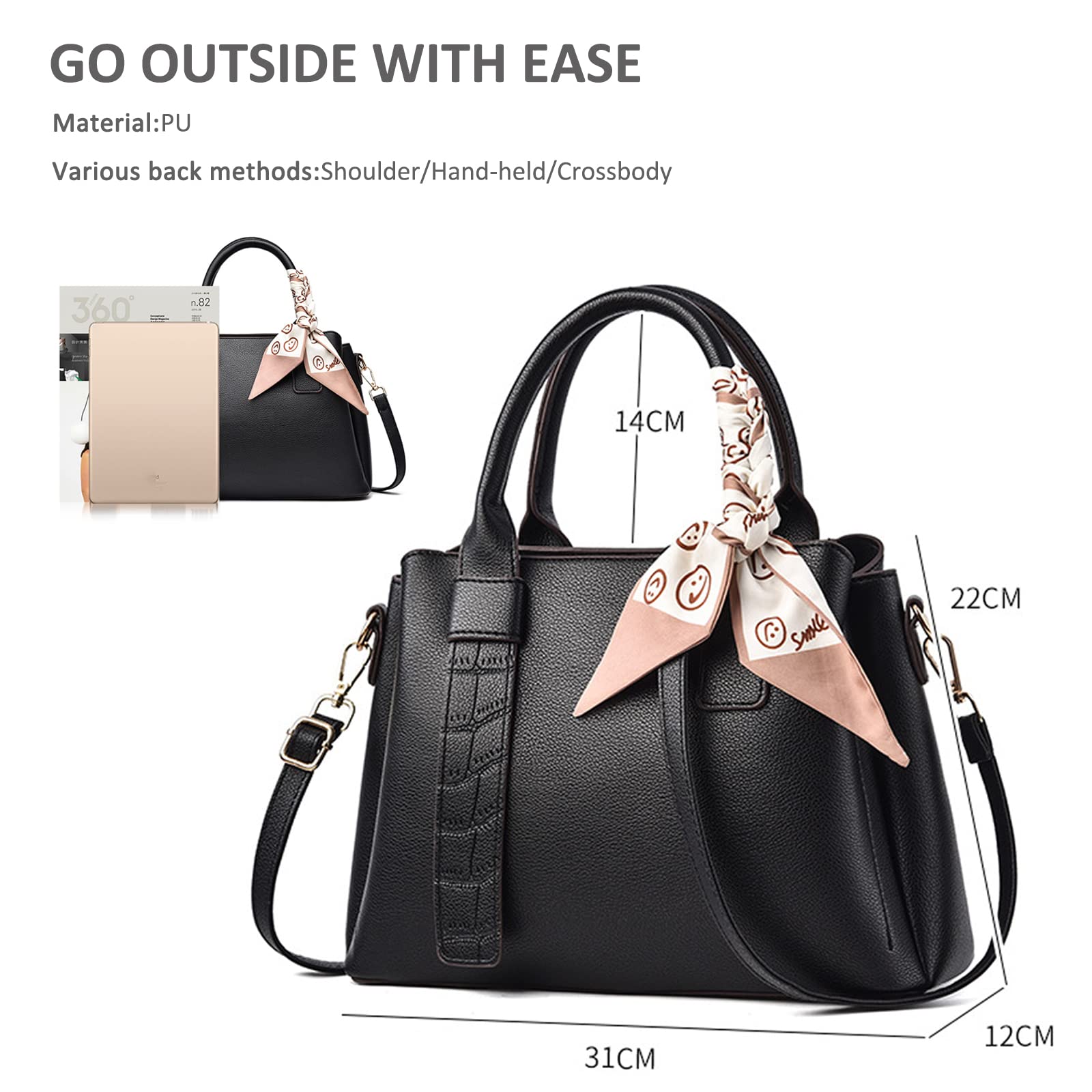 NICOLE & DORIS Bolso de Mujer de Mano Bolso Bandolera Elegante Bolso Hombro PU Cuero Bolsos de Diseñador Bolso Totes Bolsa de Mensajero Negro