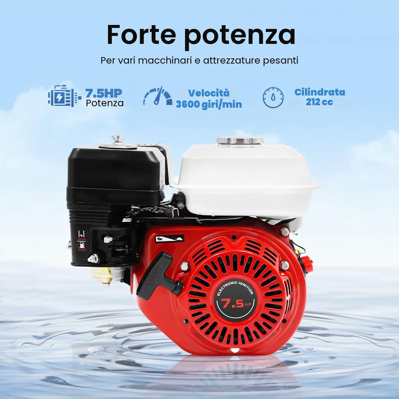Motore a benzina da 7,5 CV, motore a 4 tempi a cilindro singolo raffreddato ad aria, motore verticale per kart, motore industriale, motore a benzina per motozappa, motore di trasmissione