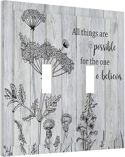 Cubierta de interruptor de luz rústica con diseño de flores silvestres botánicas y florales de 2 bandas con doble palanca placa de pared eléctrica