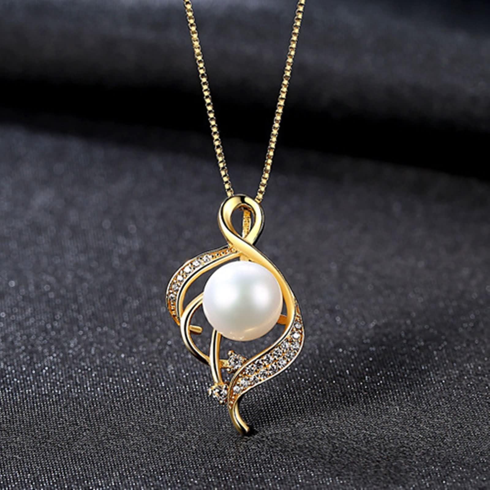 Collana Nero Donna,Collana Ciondolo Argento Sterling 925 Donna Geometria e Perla con Zirconia Cubica Donna Catena Collana Nero