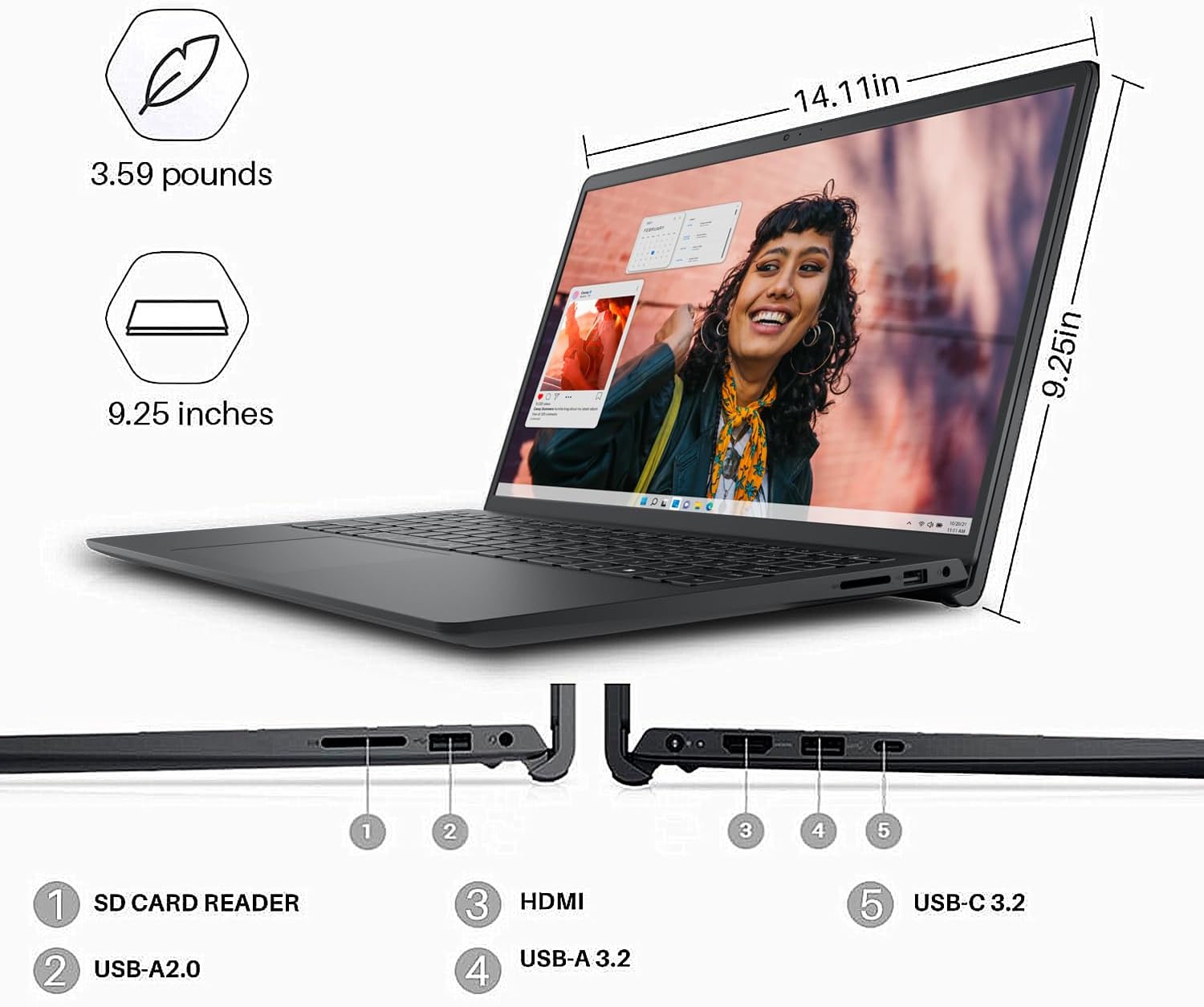 Dell Laptop Inspiron 15 3000 Touchscreen Laptop 15.6" FHD, AMD Ryzen 5 7530U Up to 4.5Ghz, 8GB RAM 1TB SSD, AMD Radeon, WiFi, BT Windows 11