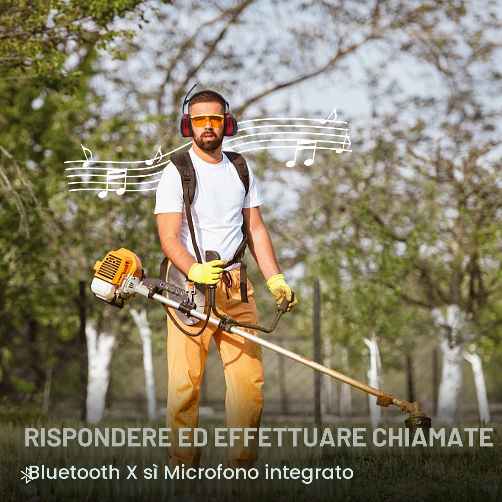Cuffie Antirumore Bluetooth con radio FM/AM e microfono incorporato, Cuffie protettive contro il rumore perfette per Falciare, Segare, Officina, SNR 30dB