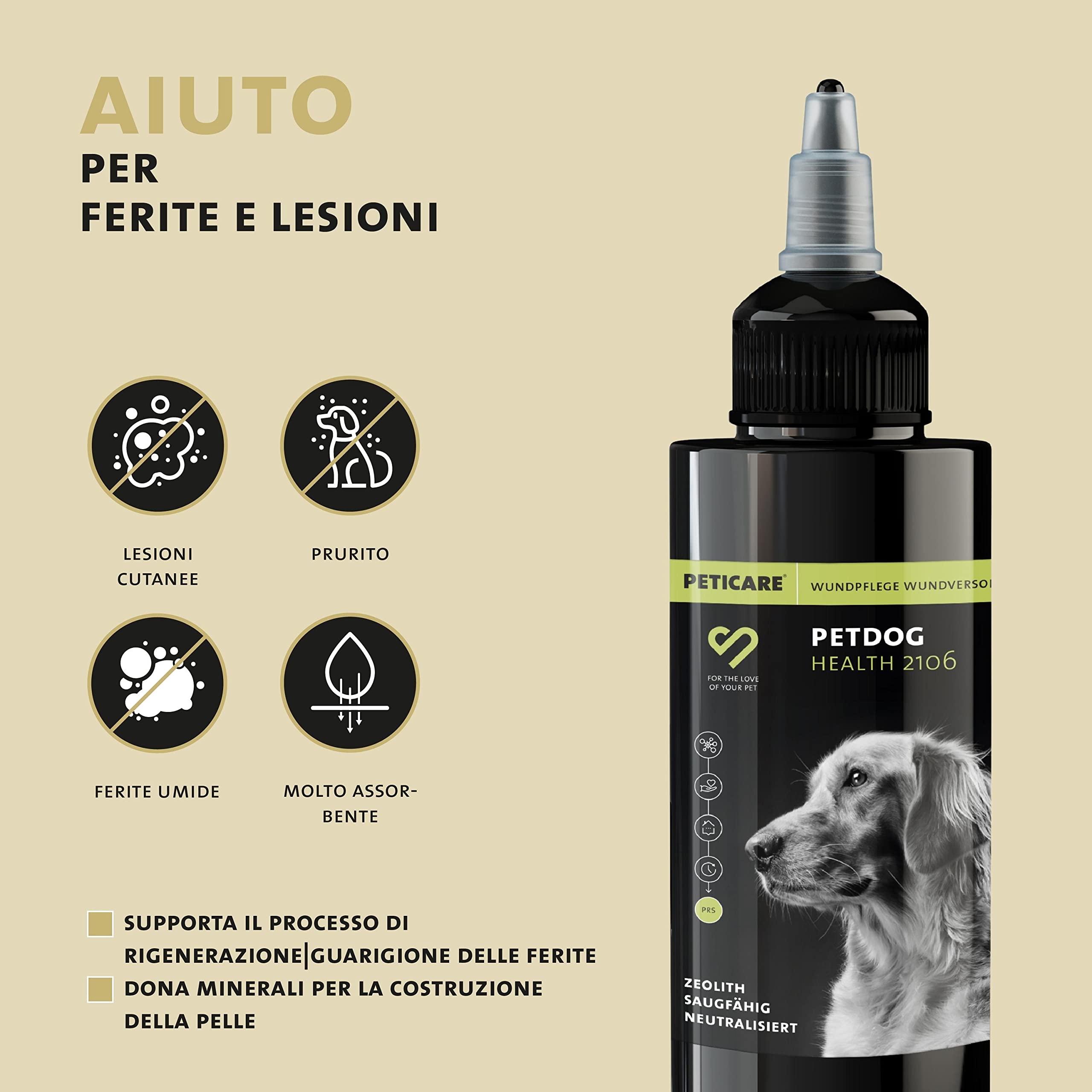 Peticare Polvere di Zeolite e Cura della Pelle per Animali – Supporto Naturale per la Rigenerazione – per Cani e Gatti – Polvere Protettiva
