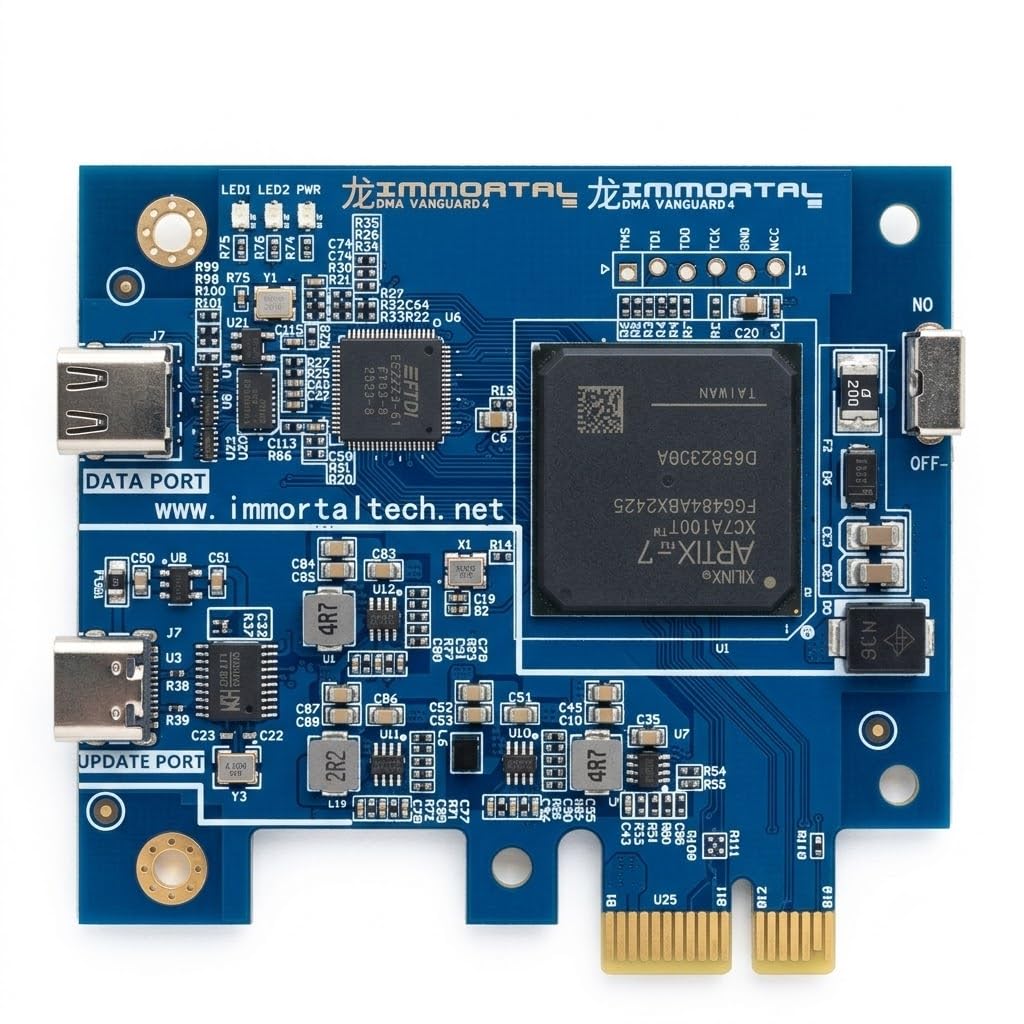 IMMORTAL Vanguard 100T DMA-Karte – Artix-7 XC7A100T FPGA, PCILeech/MemProcFS kompatibel – USB-C/PCIe Direct Memory Access Board – FT601 bis zu 400 MB/s, Aluminium-Kühlkörper, Firmware-Upgradable