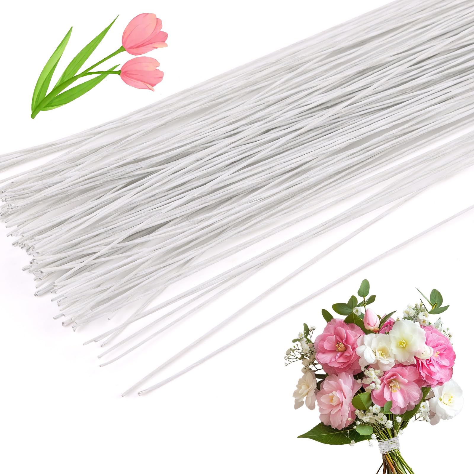 CCINEE 26 Gauge White Floral Stem Wire, 100 PCS Paper Wrapped Florist Flower Wire for Floral Arrangement Artificial Flower Making Craft Supply, 14 inch-image-26