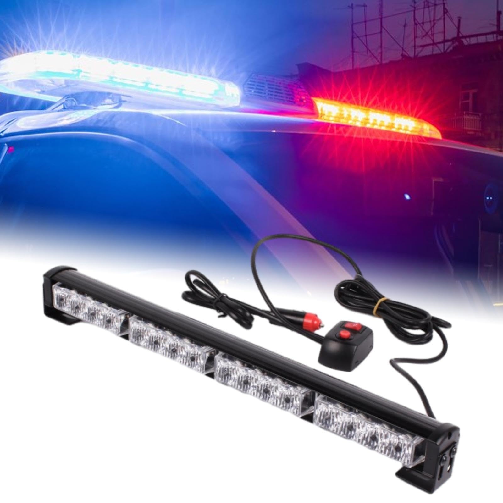 Barra de Luz Estroboscópica de Emergencia para Techo, Luz Intermitente de Seguridad para Camionetas y Remolques, Roja y Azul