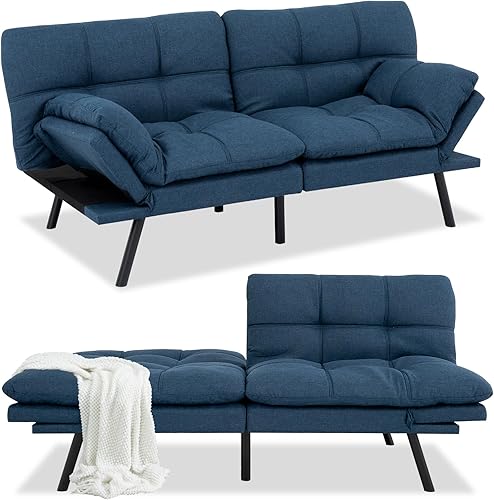 Miniatura 9 de Opoiar Futón, sofá cama convertible, moderno sofá cama de dos plazas, sofá biplaza plegable, sofá cama, futón, reposabrazos y respaldo ajustables,