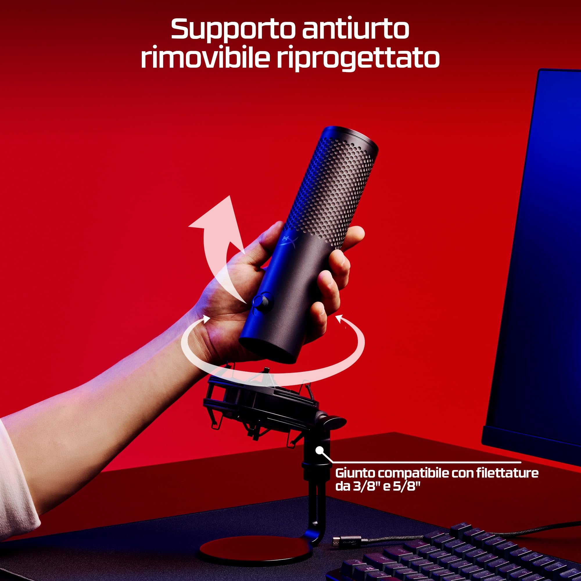 HyperX QuadCast 2 S – USB Microphone for Streamers and Content Creators, 32-bit bit depth 192kHz sampling rate, 100+ aRGB LEDs, PC Win11, Mac, Steam Deck, USB-C - Black