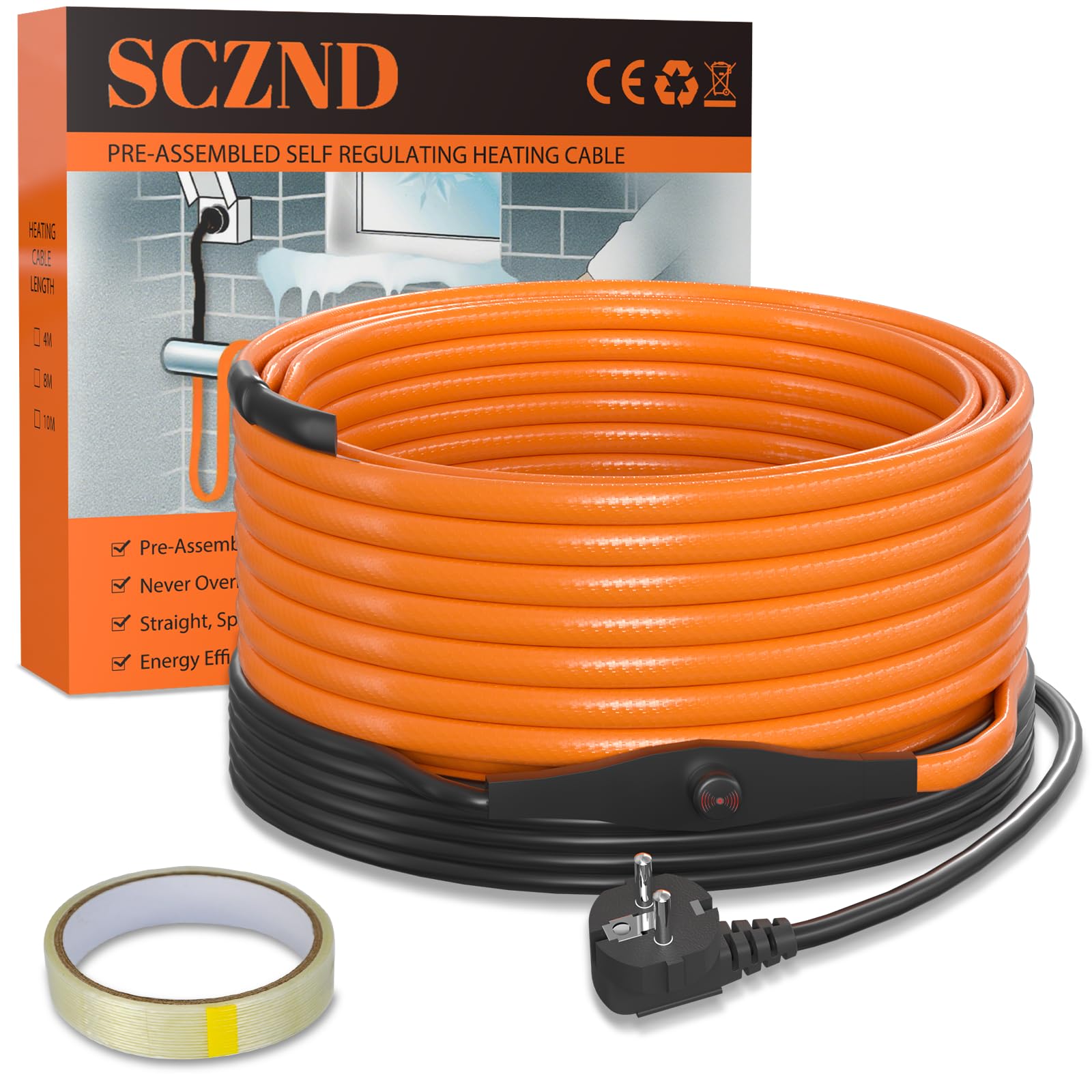 Cavo Scaldante Antigelo Autoregolante Ci-Fotto Da 8m (25W/m) Con Termostato – Protegge Tubi In Plastica E Metallo, Grondaie E Serre Fino A -40°C