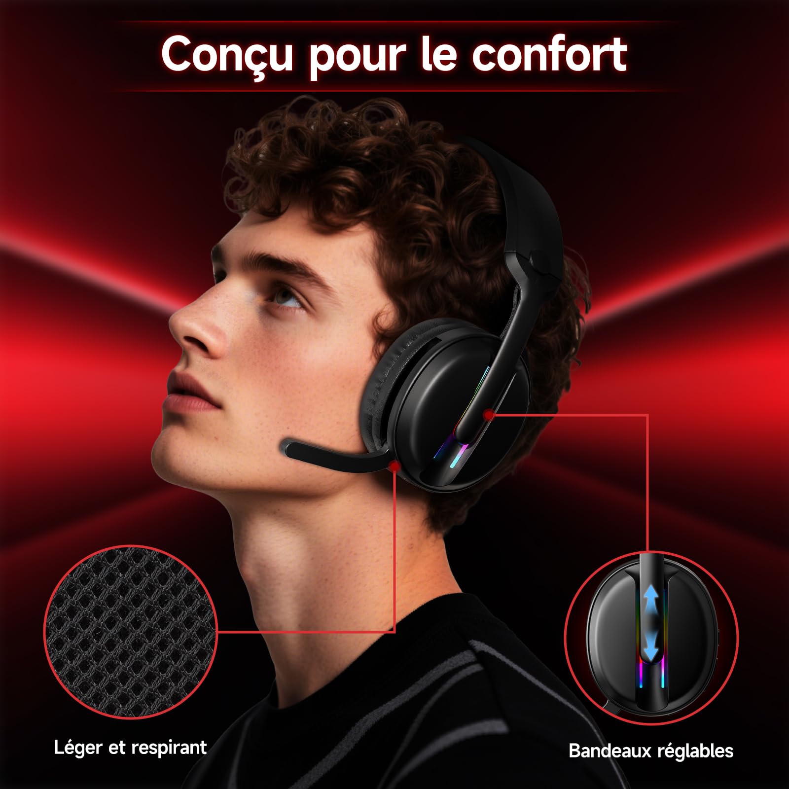 MANKIW Casque Gaming sans Fil pour PS5, PS4, PC, Mac, Casque Gamer Bluetooth 5.4 & 2.4GHz USB/Type-C à Faible Latence avec Micro Anti-Bruit, 40H d’Autonomie, Mode Filaire 3,5mm pour Xbox Series