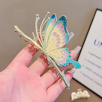 M T BROTHERS - 1 Pcs Big Fancy Metal Non-Slip Hair Clip, Large Jaw Clips, for Women Thin Thick Curly Hair Pearl Hair Clips Sparkly Hold Hair Jaw Clips (HALF CLIP, PATTERN 2)