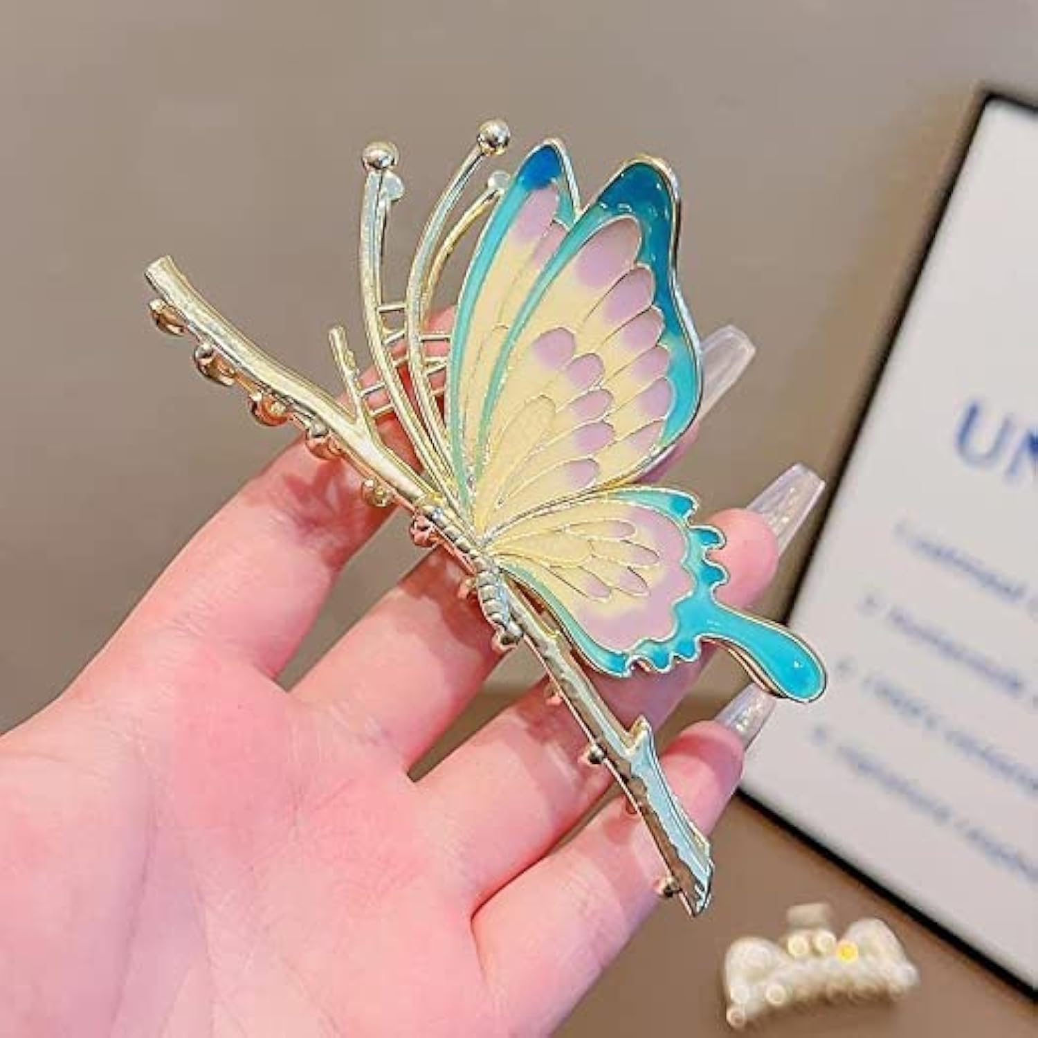 M.T. BROTHERS - Big Fancy Metal Non-Slip Hair Clip, Large Jaw Clips, For Women's Thin Thick Curly Hair Pearl Hair Clips Sparkly Hold Hair Jaw Clips (HALF CLIP PURPLE), Purple