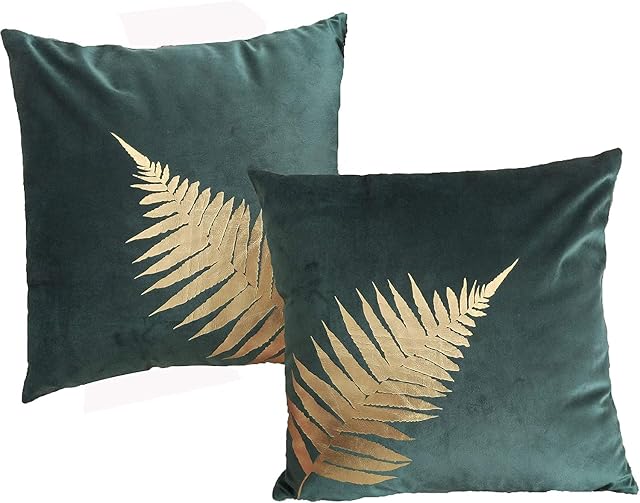 ZUODU Plant Leaves Cushion Cover,Gold Foil Printing Velvet Pillow Case Cover,Cushion Covers for Sofa Car Home Decor 45x45cm,Set of 2 (golden Leave-set of 2)