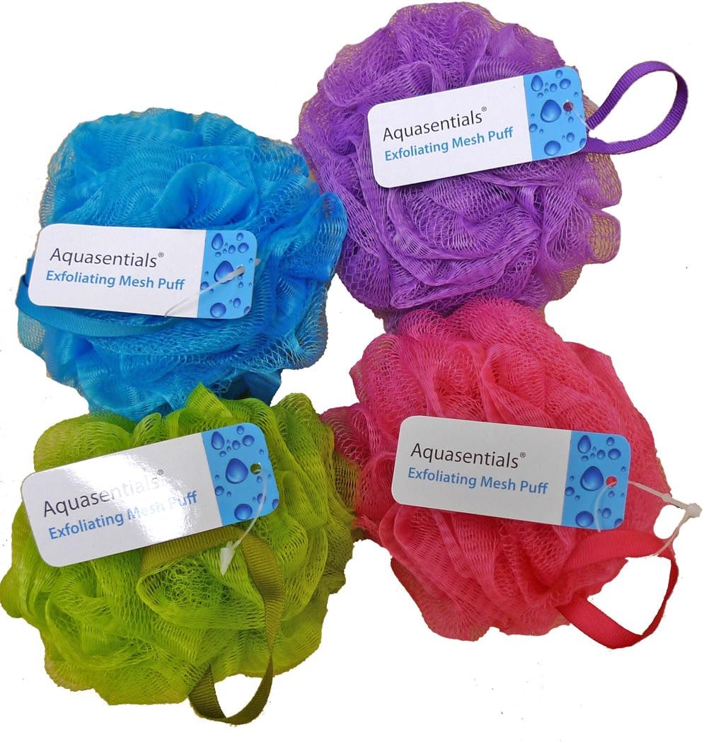 Aquasentials Mesh Pouf Bath Sponge (4 Pack): Health & Personal Care
