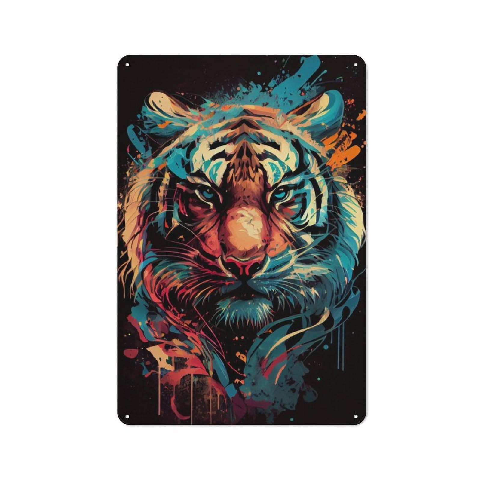 Tiger Face Character Metal Wall Decor 30x20cm, Vintage Metal Sign for Home, Shop, Pub Or Studio Wall