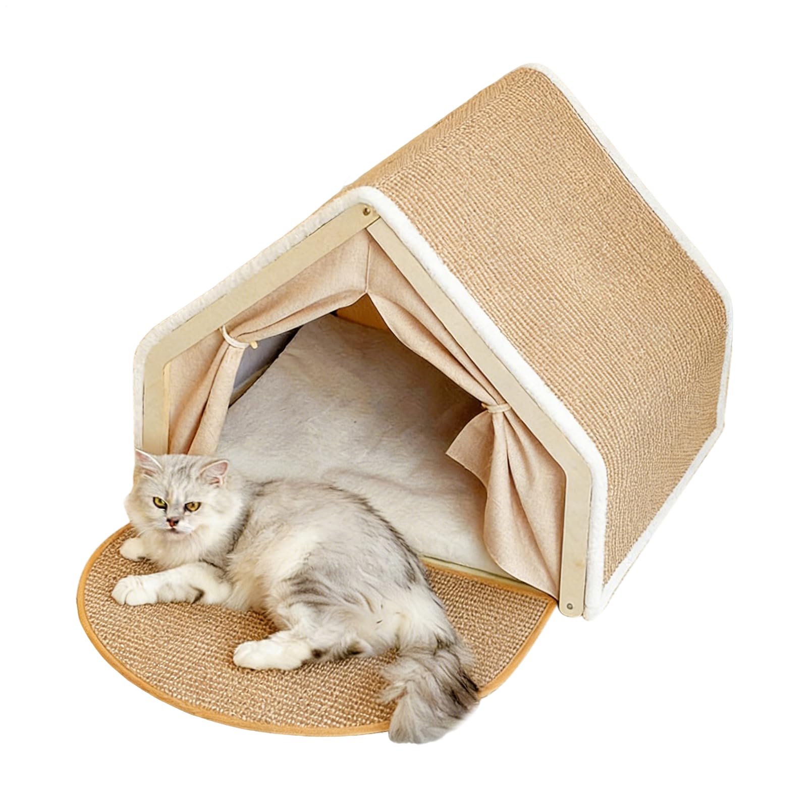Tenda Cuccia Gatti Casa Riposo e Giochi con Tiragraffi in Sisal | Tenda per Cuccioli per Casa Soggiorno Camera da Stanza per Animali Inverno Pavimento