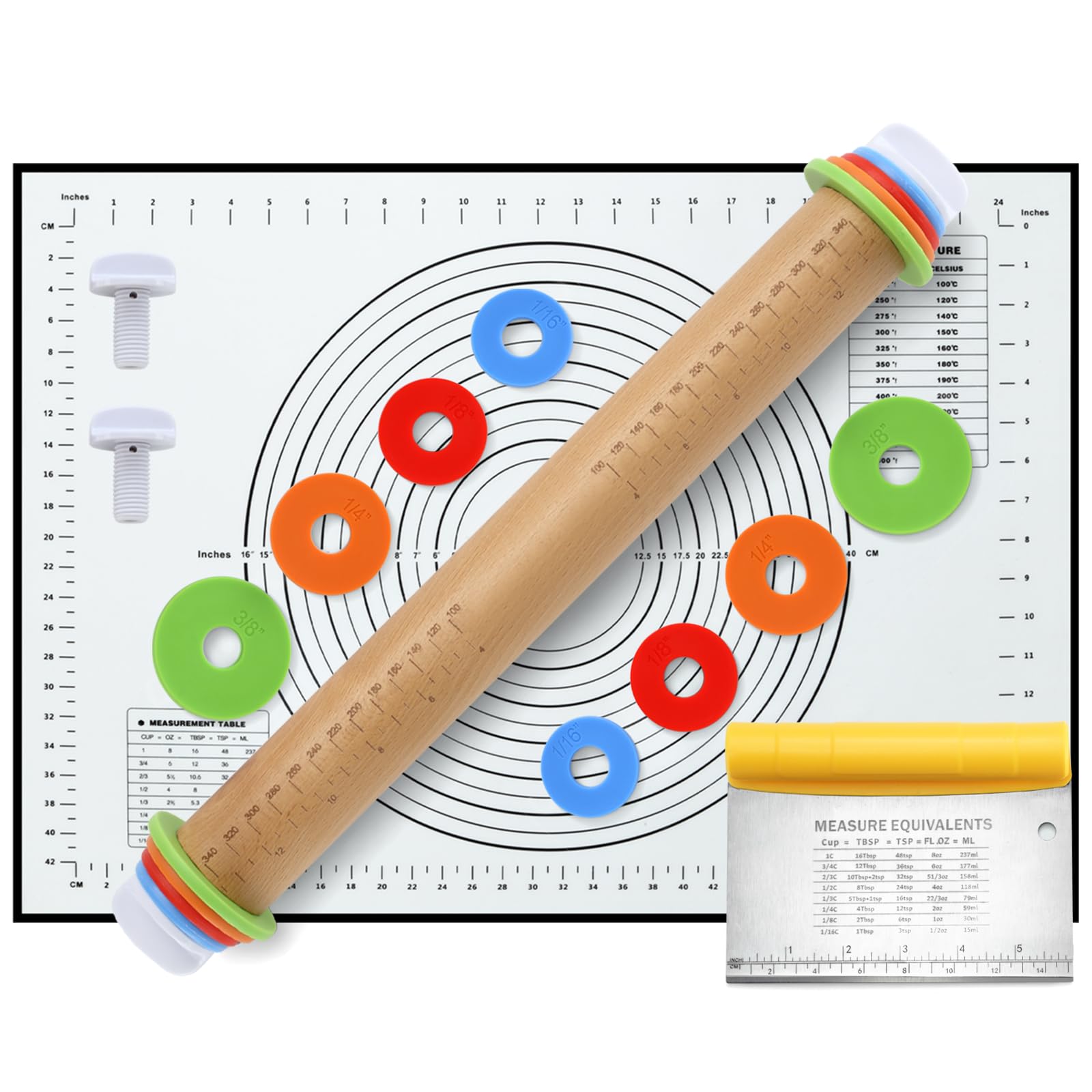 Rolling Pin with Adjustable Thickness Rings
