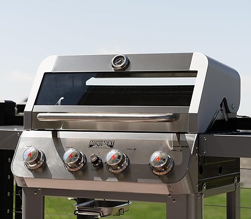 Miniatura 6 de Monument Grills Mesa400MF Mesa400MF - Parrilla de gas propano líquido de 4 quemadores, parrilla de acero inoxidable plateado para patio al aire